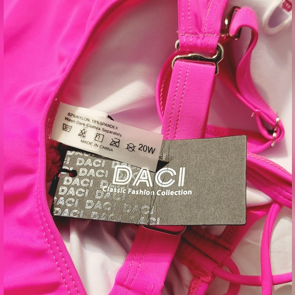 DACI Retro Tummy Control Ruched Barbie Hot Pink Adjustable Plus Swimsuit NWT 20W - Picture 9 of 13